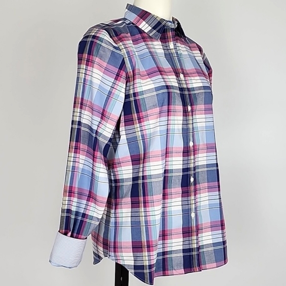 CHAPS  Women's No Iron Button Down Pink Blue Plaid Shirt 100% Cotton Sz M - Picture 4 of 15